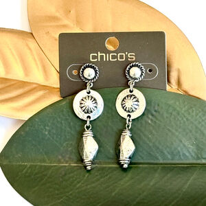 CHICO’S 2” Silver Beaded Drop Post Back Earrings | NWT